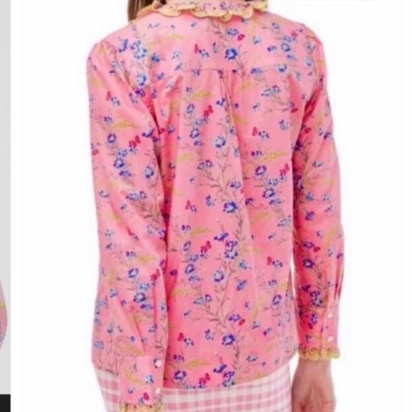 J. Crew Liberty London Fabric Cotton Pink Floral Wheat Blouse Size XXL - Picture 3 of 6